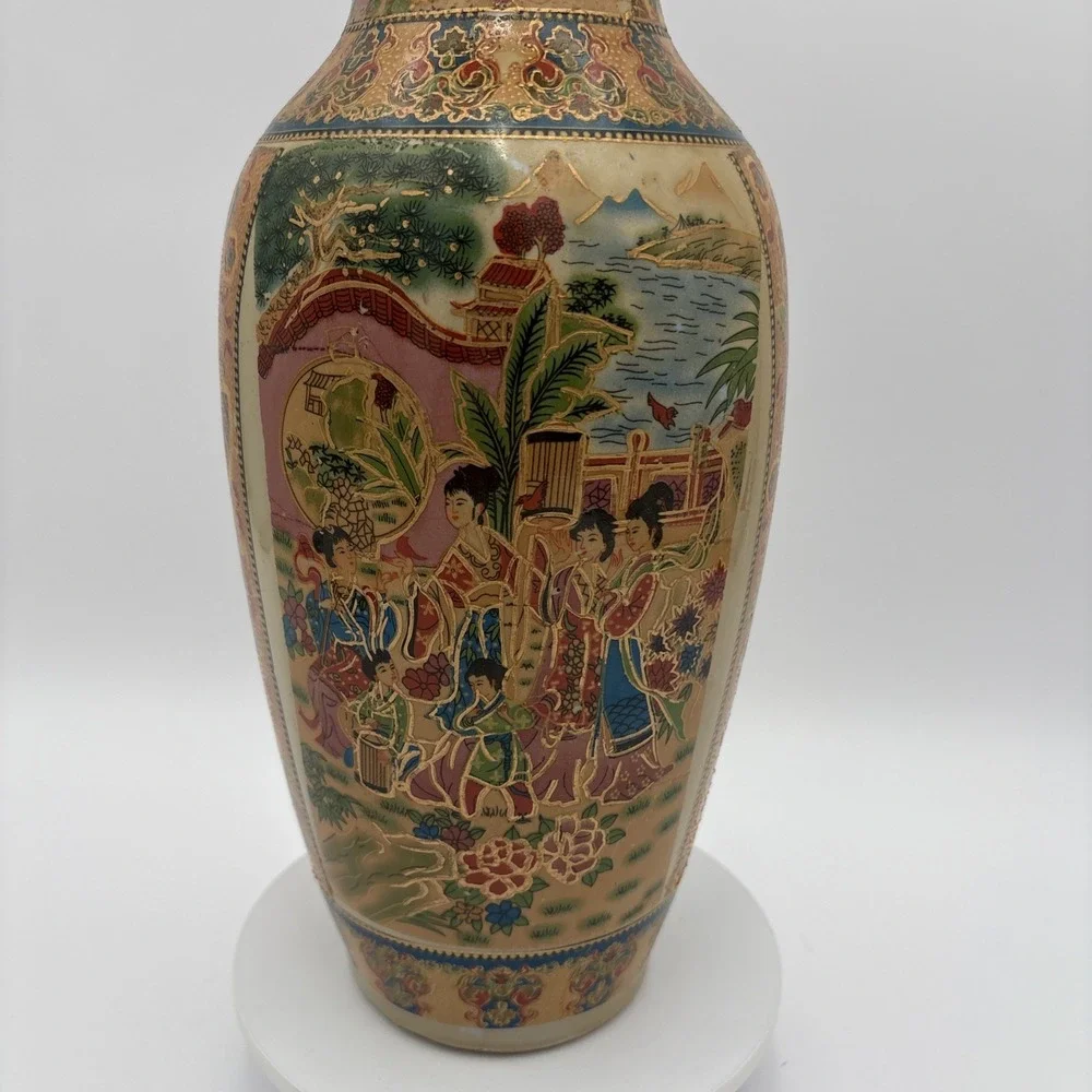 Vtg Hand Painted Satsuma Style Porcelain Vase -No Marking 14